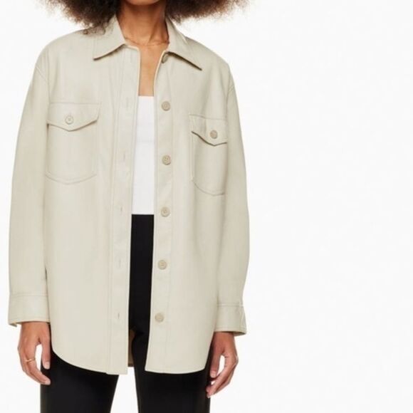 Wilfred The Ganna™ vegan leather Shirt Jacket in ivory size small - Picture 1 of 8